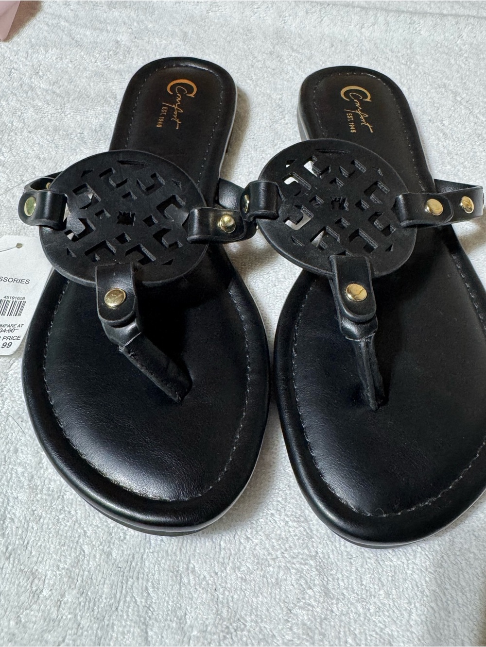 Cato Black Medallion Thong Sandals with Gold Accents